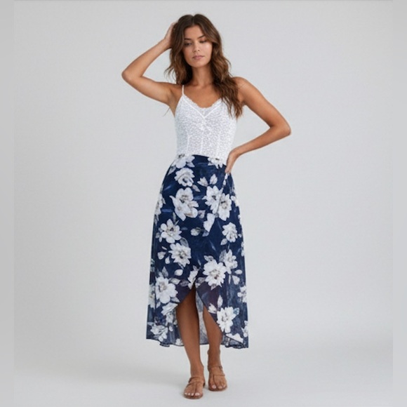 Lace Floral Print Tulip Hem Chiffon Dress - Picture 6 of 12